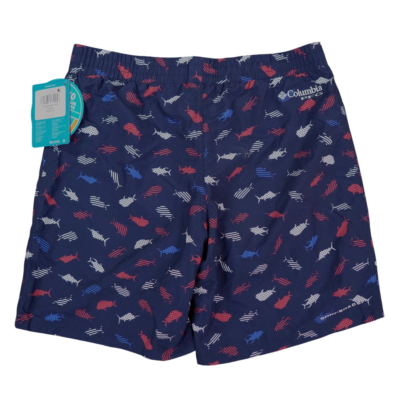 Columbia Super Backcast Upf 50 Swim Shorts Kid Youth L Navy Fish Americana Trunk